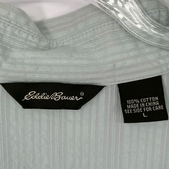 EDDIE BAUER Women’s Long Sleeve Top L Green Textured Cotton Split Neck Button - Picture 5 of 12